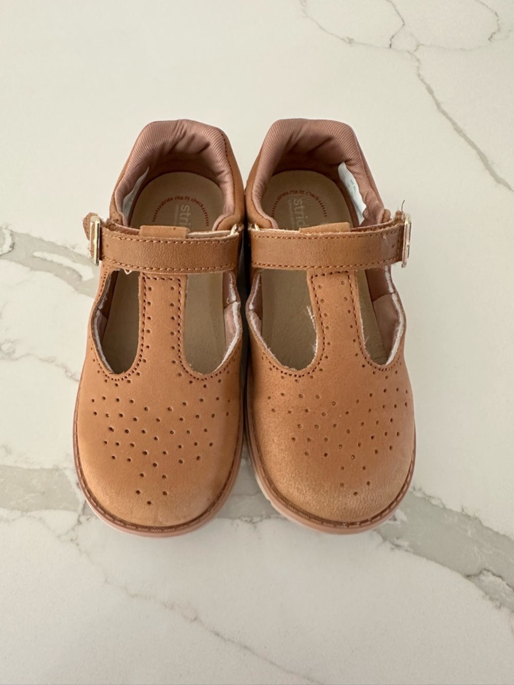 Stride Rite Toddler T‑Strap Mary Janes in Tan (Wide)